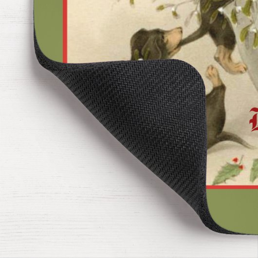 ヴィンテージクリスマスビクトリアンかわいいダックスシャント犬 マウスパッド (コーナー)