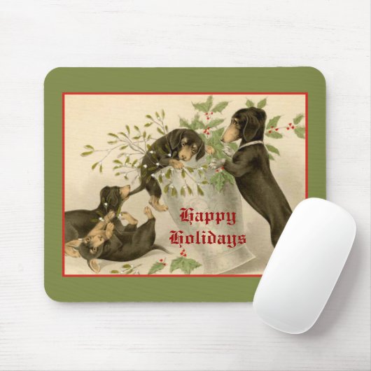 ヴィンテージクリスマスビクトリアンかわいいダックスシャント犬 マウスパッド (マウス)