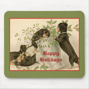 ヴィンテージクリスマスビクトリアンかわいいダックスシャント犬 マウスパッド
