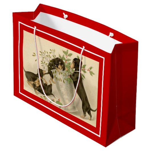 ヴィンテージクリスマスビクトリアンかわいいダックスシャント犬 ラージペーパーバッグ (裏面アングル)
