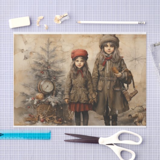 ヴィンテージクリスマスビクトリアンの子の分離 薄葉紙 (クラフト)