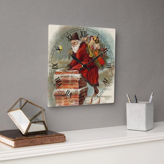 ヴィンテージクリスマスビクトリアンサンニコラスの屋根 スクエア壁時計 (オフィス)