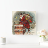 ヴィンテージクリスマスビクトリアンサンニコラスの屋根 スクエア壁時計 (ホーム)