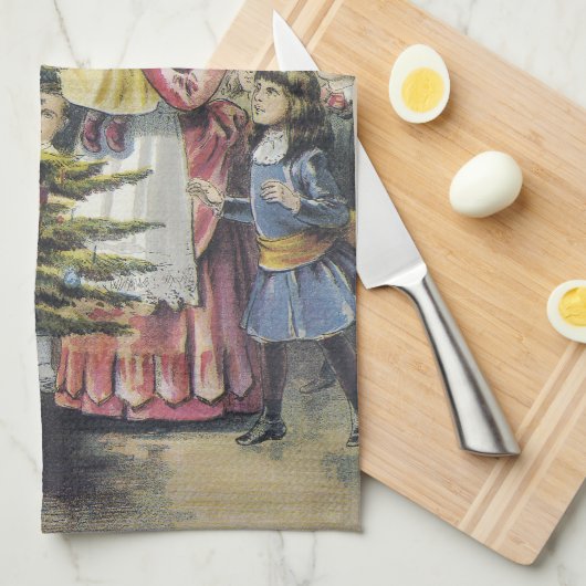 ヴィンテージクリスマスビクトリアンファミリーツのまわりにリー キッチンタオル (四つ折り)