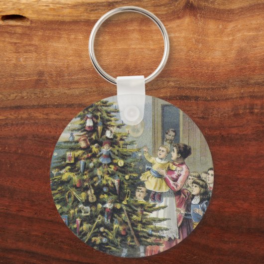 ヴィンテージクリスマスビクトリアンファミリーツのまわりにリー キーホルダー (正面)