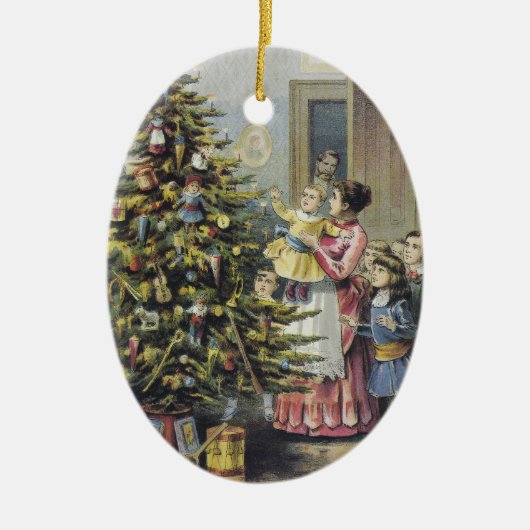 ヴィンテージクリスマスビクトリアンファミリーツのまわりにリー セラミックオーナメント (正面)