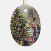 ヴィンテージクリスマスビクトリアンファミリーツのまわりにリー セラミックオーナメント (裏面)