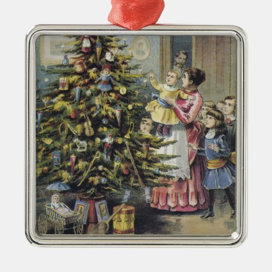 ヴィンテージクリスマスビクトリアンファミリーツのまわりにリー メタルオーナメント (正面)