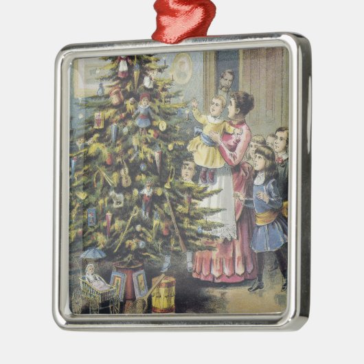 ヴィンテージクリスマスビクトリアンファミリーツのまわりにリー メタルオーナメント (左)