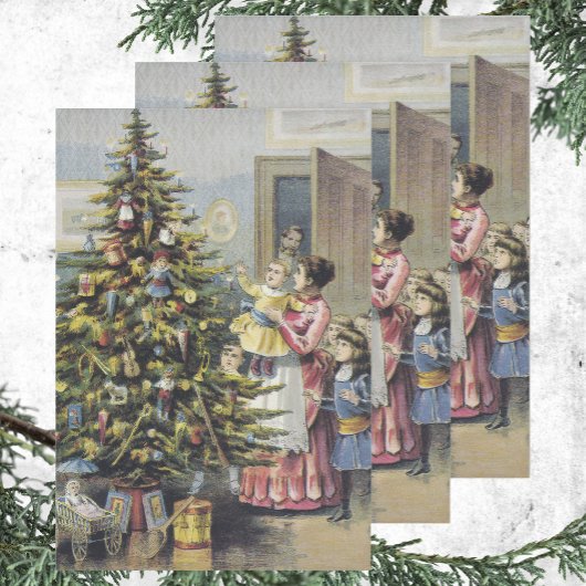 ヴィンテージクリスマスビクトリアンファミリーツのまわりにリー ラッピングペーパーシート