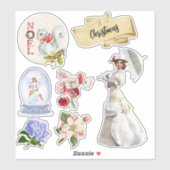 ヴィンテージクリスマスビクトリアンレディーフラワーズスノーグローブ シール (シート)