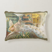 ヴィンテージクリスマスビクトリアン、エンジェルとツリー アクセントクッション (正面)