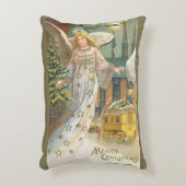 ヴィンテージクリスマスビクトリアン、エンジェルとツリー アクセントクッション (正面(垂直))