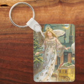 ヴィンテージクリスマスビクトリアン、エンジェルとツリー キーホルダー (正面)