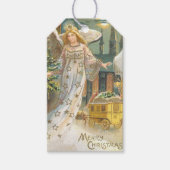 ヴィンテージクリスマスビクトリアン、エンジェルとツリー ギフトタグ (正面)