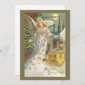 ヴィンテージクリスマスビクトリアン、エンジェルとツリー シーズンカード (正面/裏面)