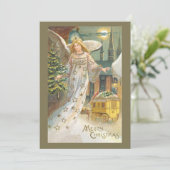 ヴィンテージクリスマスビクトリアン、エンジェルとツリー シーズンカード (スタンド正面)