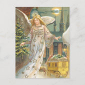 ヴィンテージクリスマスビクトリアン、エンジェルとツリー シーズンポストカード (正面)