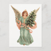 ヴィンテージクリスマスビクトリアン、エンジェルとツリー シーズンポストカード (正面)
