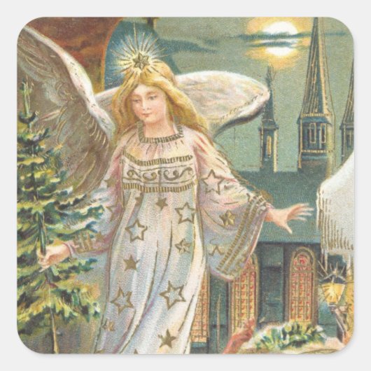 ヴィンテージクリスマスビクトリアン、エンジェルとツリー スクエアシール (正面)