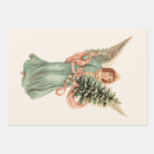 ヴィンテージクリスマスビクトリアン、エンジェルとツリー ラッピングペーパーシート (正面)