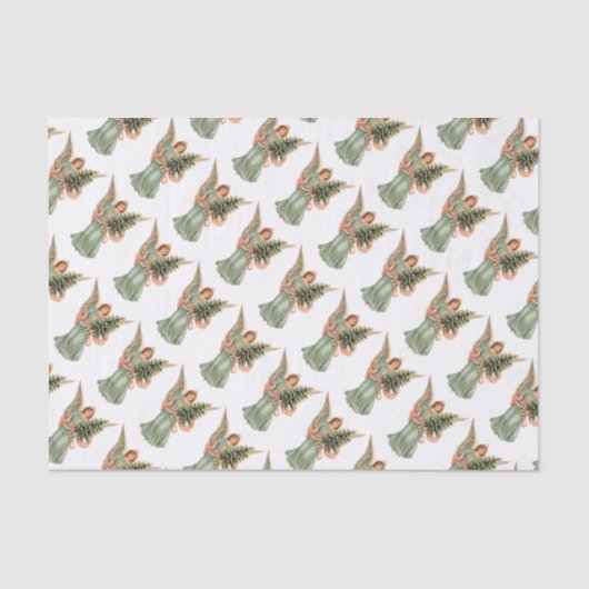 ヴィンテージクリスマスビクトリアン、エンジェルとツリー 薄葉紙 (正面)