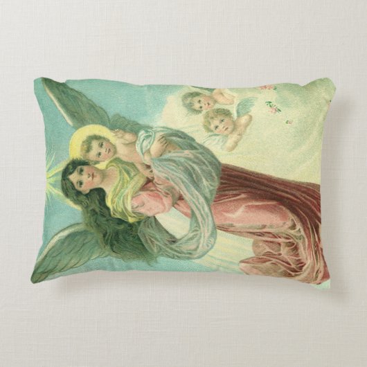 ヴィンテージクリスマスビクトリアン、エンジェルとベビーイエス アクセントクッション (裏面)