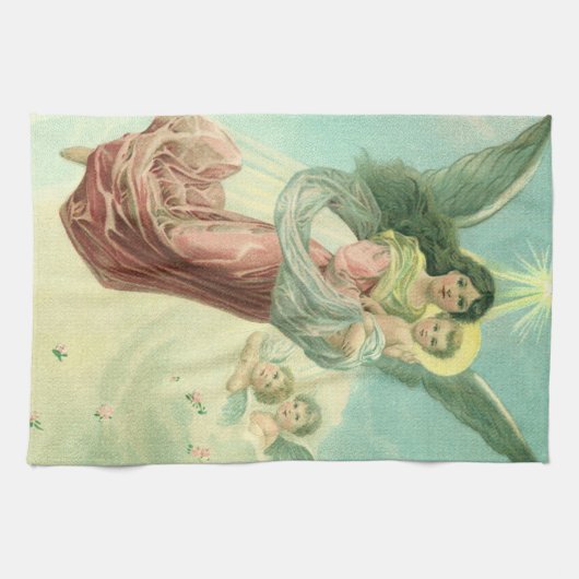ヴィンテージクリスマスビクトリアン、エンジェルとベビーイエス キッチンタオル (横)