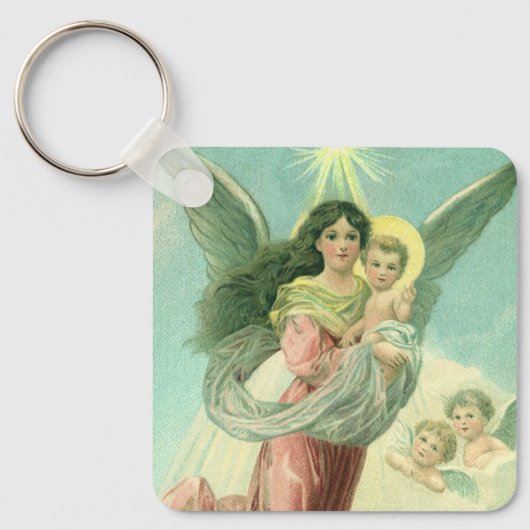 ヴィンテージクリスマスビクトリアン、エンジェルとベビーイエス キーホルダー (正面)