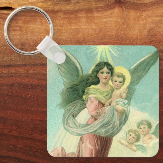 ヴィンテージクリスマスビクトリアン、エンジェルとベビーイエス キーホルダー (正面)