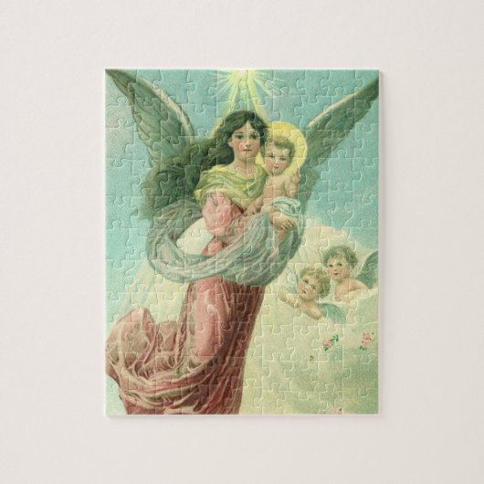 ヴィンテージクリスマスビクトリアン、エンジェルとベビーイエス ジグソーパズル (縦)