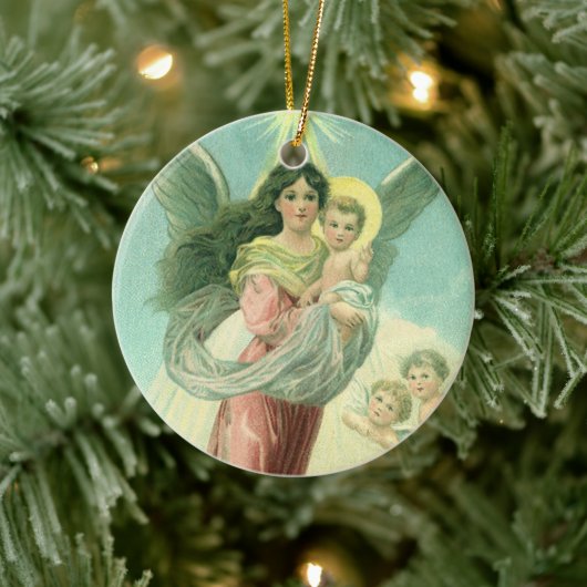 ヴィンテージクリスマスビクトリアン、エンジェルとベビーイエス セラミックオーナメント (ツリー)