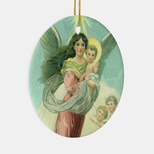 ヴィンテージクリスマスビクトリアン、エンジェルとベビーイエス セラミックオーナメント (右)