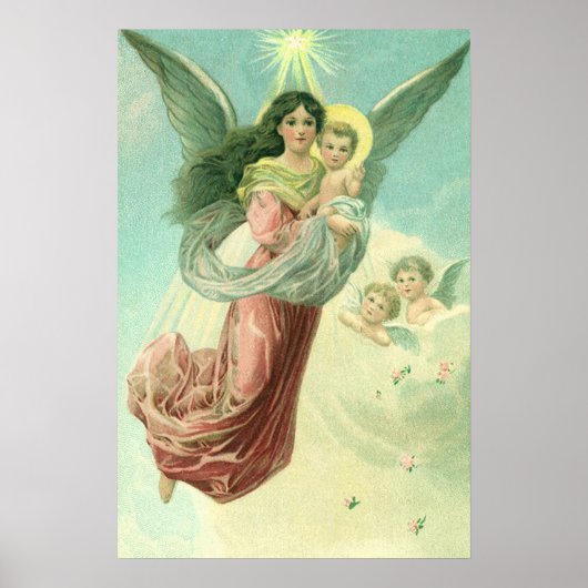 ヴィンテージクリスマスビクトリアン、エンジェルとベビーイエス ポスター (正面)