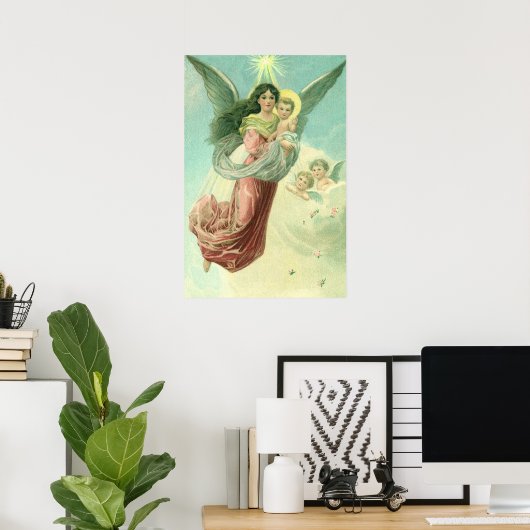 ヴィンテージクリスマスビクトリアン、エンジェルとベビーイエス ポスター (ホームオフィス)