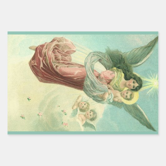 ヴィンテージクリスマスビクトリアン、エンジェルとベビーイエス ラッピングペーパーシート (正面3)