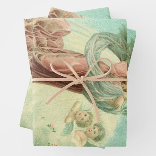 ヴィンテージクリスマスビクトリアン、エンジェルとベビーイエス ラッピングペーパーシート (インサイチュ)