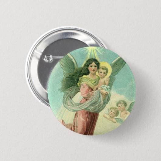 ヴィンテージクリスマスビクトリアン、エンジェルとベビーイエス 缶バッジ (正面&裏面)