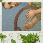 ヴィンテージクリスマスビクトリアン、エンジェルと音楽ハープ キッチンタオル (折り畳み)