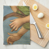 ヴィンテージクリスマスビクトリアン、エンジェルと音楽ハープ キッチンタオル (四つ折り)