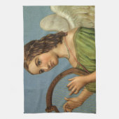 ヴィンテージクリスマスビクトリアン、エンジェルと音楽ハープ キッチンタオル (縦)