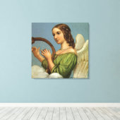 ヴィンテージクリスマスビクトリアン、エンジェルと音楽ハープ キャンバスプリント (インサイチュ (ウッドフロア))