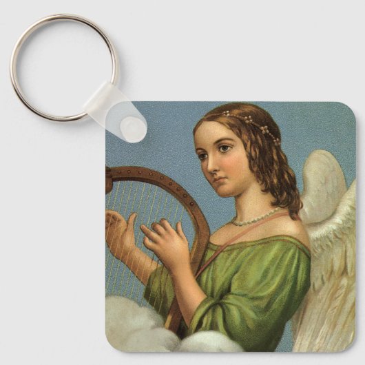 ヴィンテージクリスマスビクトリアン、エンジェルと音楽ハープ キーホルダー (正面)