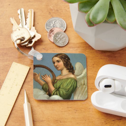 ヴィンテージクリスマスビクトリアン、エンジェルと音楽ハープ キーホルダー (デスク)