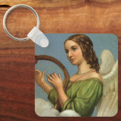 ヴィンテージクリスマスビクトリアン、エンジェルと音楽ハープ キーホルダー (正面)