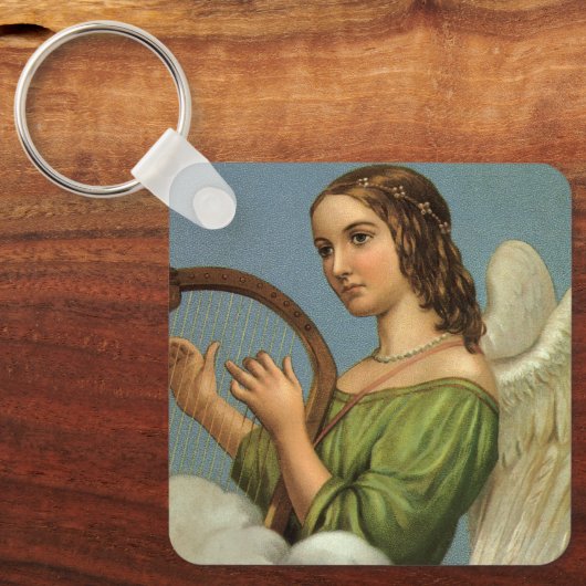 ヴィンテージクリスマスビクトリアン、エンジェルと音楽ハープ キーホルダー (正面)