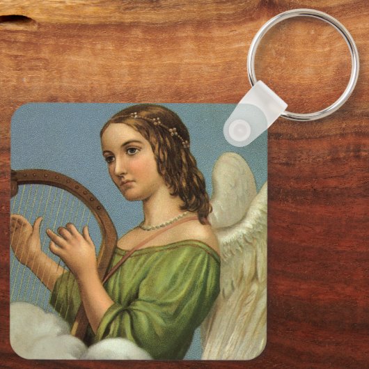 ヴィンテージクリスマスビクトリアン、エンジェルと音楽ハープ キーホルダー (裏面)