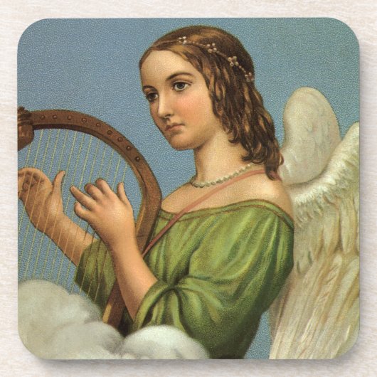 ヴィンテージクリスマスビクトリアン、エンジェルと音楽ハープ コースター (正面)