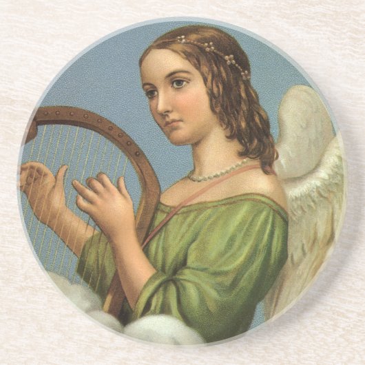 ヴィンテージクリスマスビクトリアン、エンジェルと音楽ハープ コースター (正面)