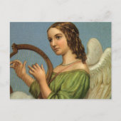 ヴィンテージクリスマスビクトリアン、エンジェルと音楽ハープ シーズンポストカード (正面)